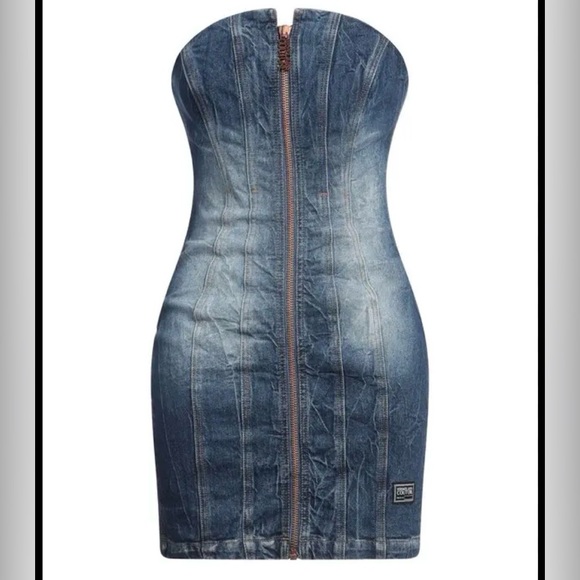 Versace Indigo Jeans Couture strapless mini dress-Authentic